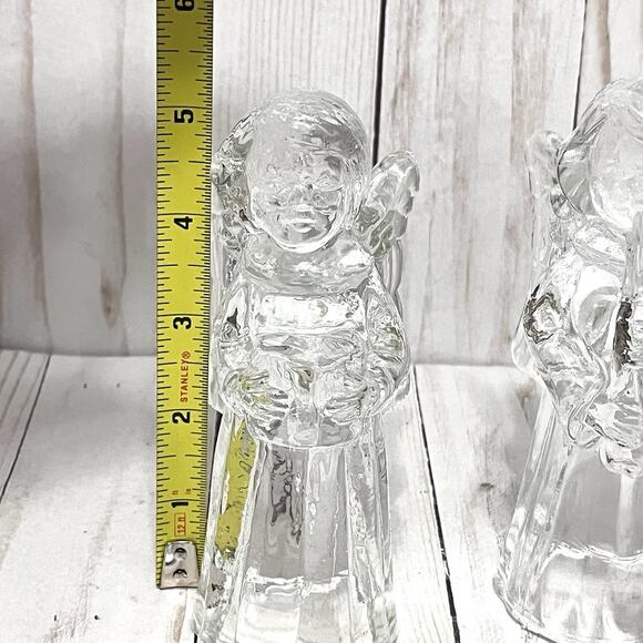 Vintage 5” Singing Choir Angel Candle Holders Crystal Cut Heavy Set of 2 - Picture 8 of 11